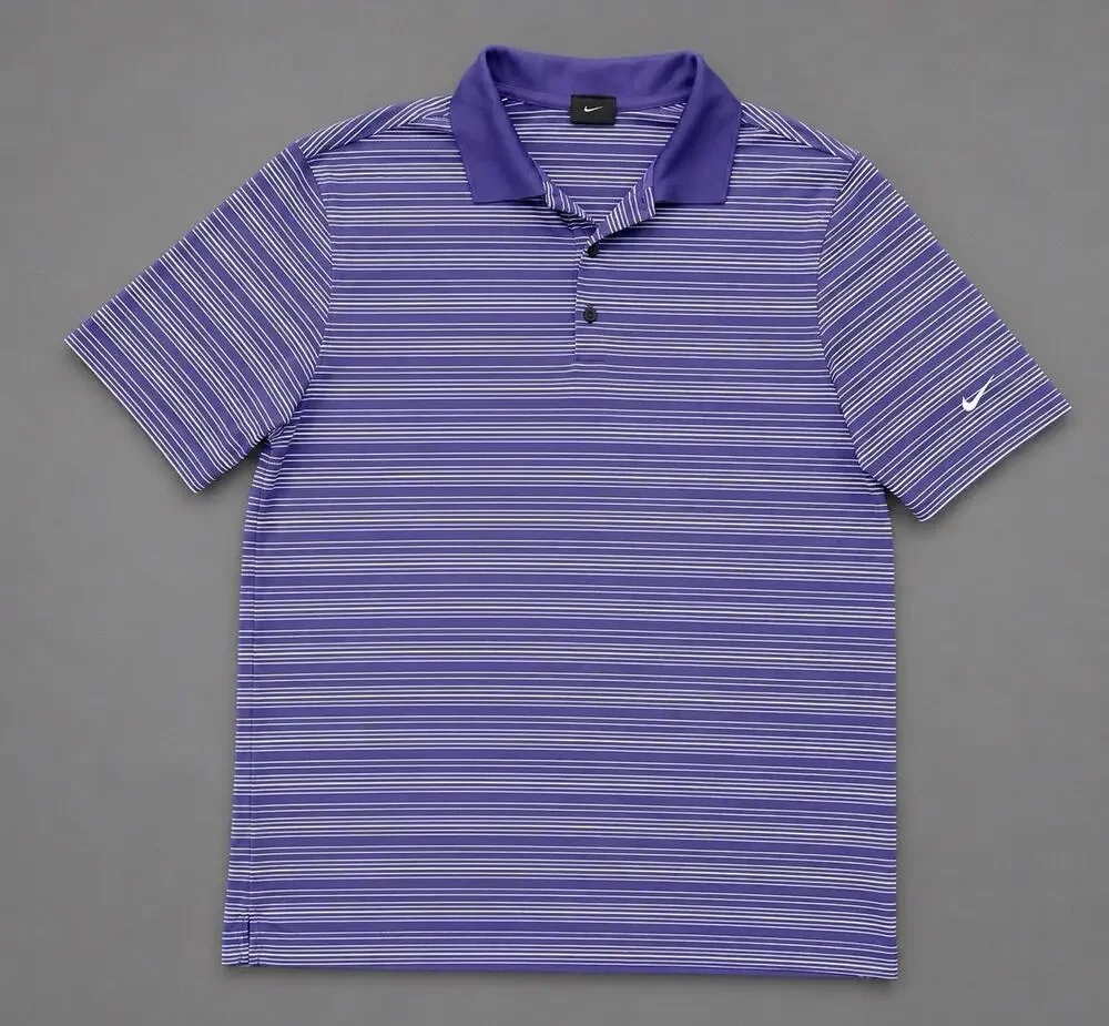 Nike Golf Men's Dri Fit Polo Size XL Purple/White Stripe Short Sleeve